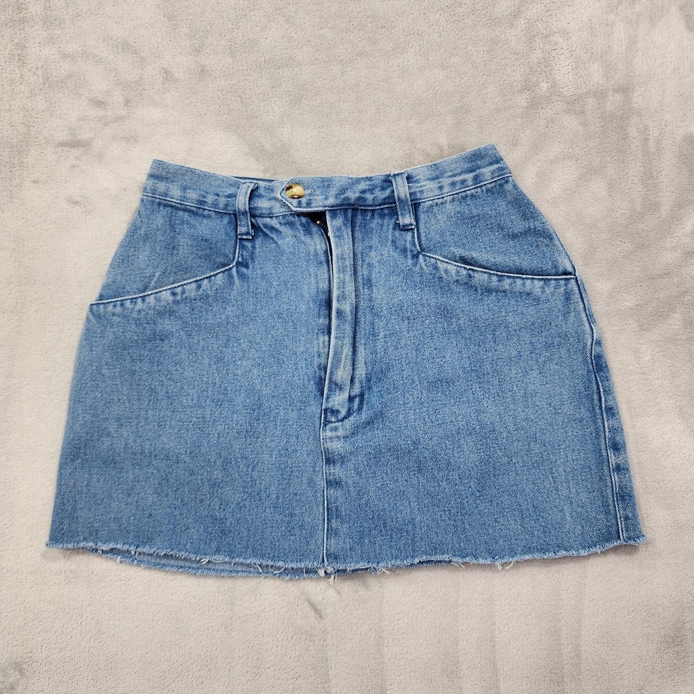 AVERROE Skirt Womens 4 Blue Denim A-Line Mini Raw‎ Hem Pockets High Waist Casual